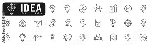 Creative idea line icon set. Innovation, lightbulb, solution, inspiration etc. Editable stroke. Part 3