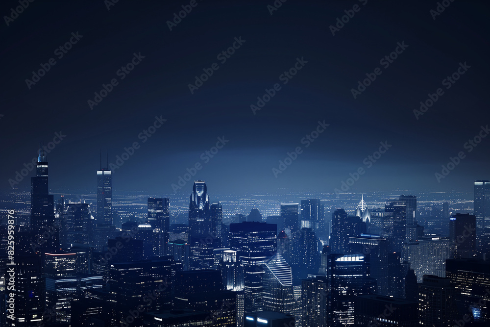 City Skyline at Night: Aerial View of Illuminated Skyscrapers City Skyline at Night: Aerial View of Illuminated Skyscrapers