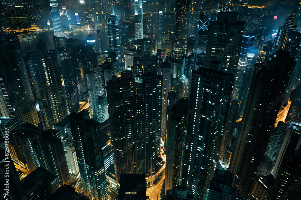 Drone Shot of City Skyscrapers at Night Drone Shot of City Skyscrapers at Night