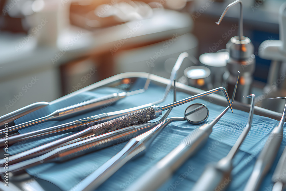 Dentists room office. Closeup of different dental instruments and tools. Dentists room office. Closeup of different dental instruments and tools.