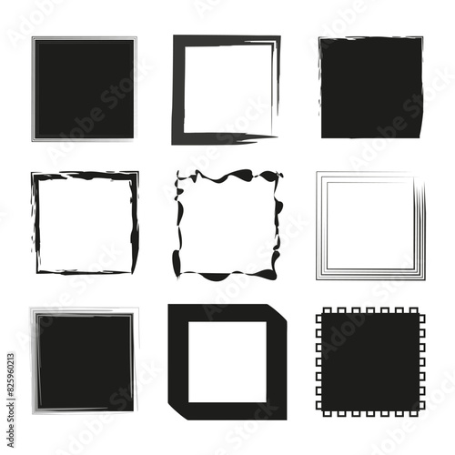 Assorted frames set. Abstract square borders. Vector graphic elements.