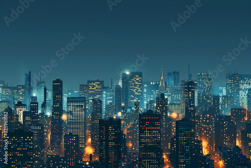 City Skyline at Night: Aerial View of Illuminated Skyscrapers © song