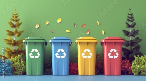 Recycling bins flat design top view urban theme animation colored pastel photo