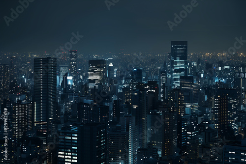 City Skyline at Night: Aerial View of Illuminated Skyscrapers