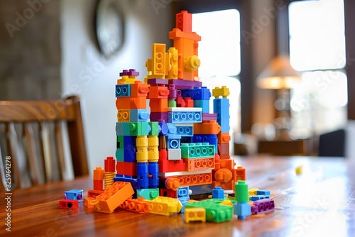 Colorful Building Blocks Encouraging Spatial Awareness and Engineering Skills in a Kid s Activity photo