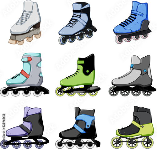inline skates set cartoon. wheel put, rink fast, fitness pair inline skates sign. isolated symbol vector illustration