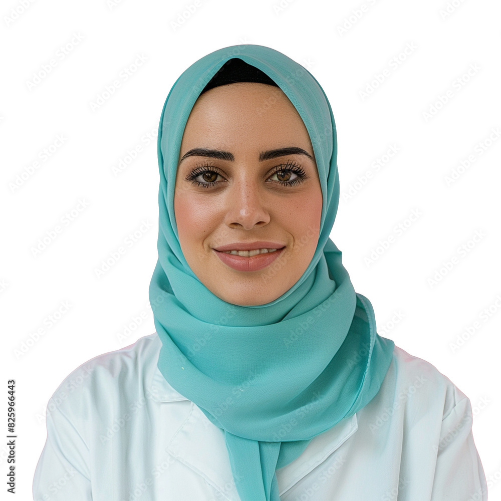 A muslim young woman doctor portrait isolated A muslim young woman doctor portrait isolated