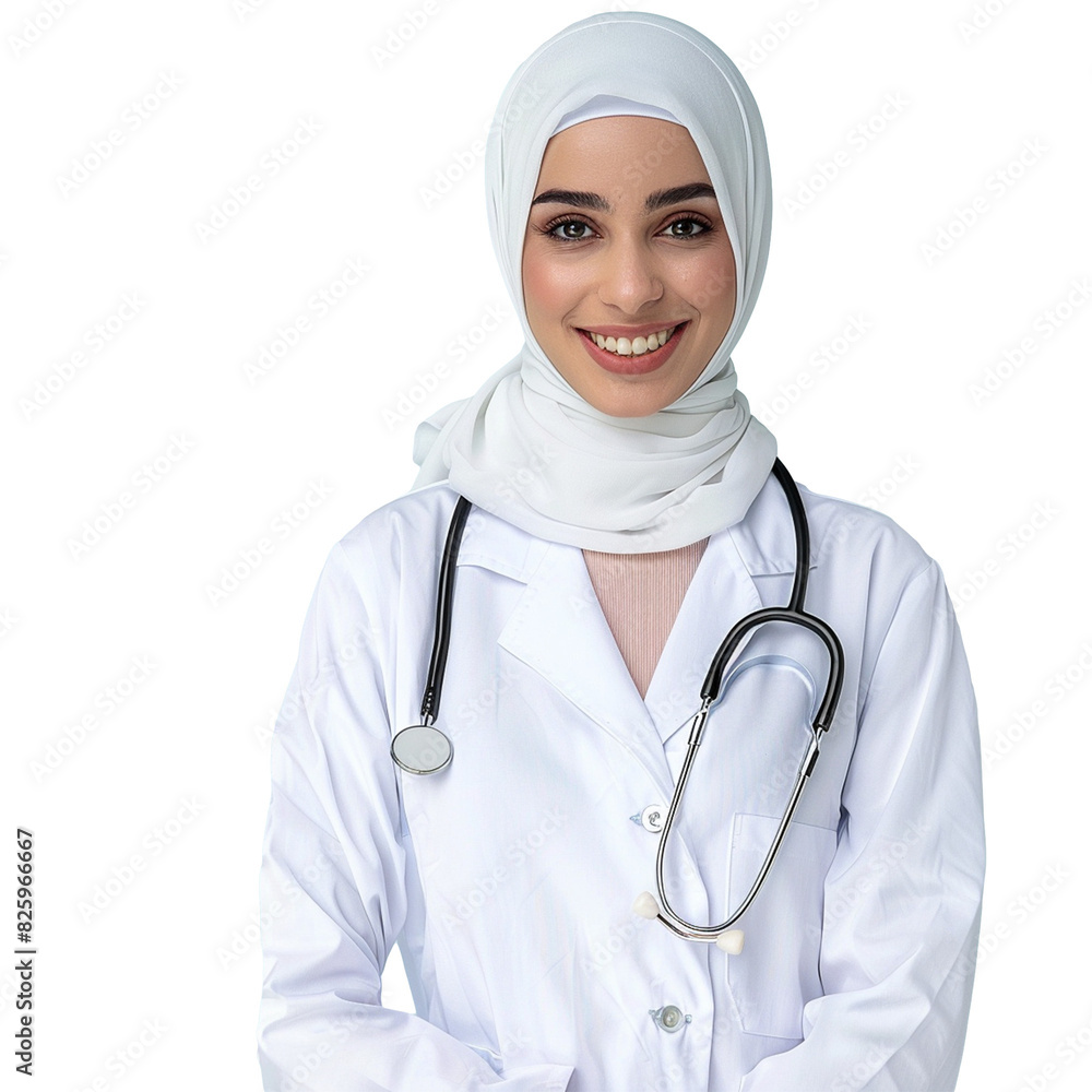 A muslim young woman doctor portrait isolated A muslim young woman doctor portrait isolated