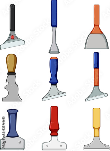 paint scraper set cartoon. knife wall, spatula home, blade old paint scraper sign. isolated symbol vector illustration