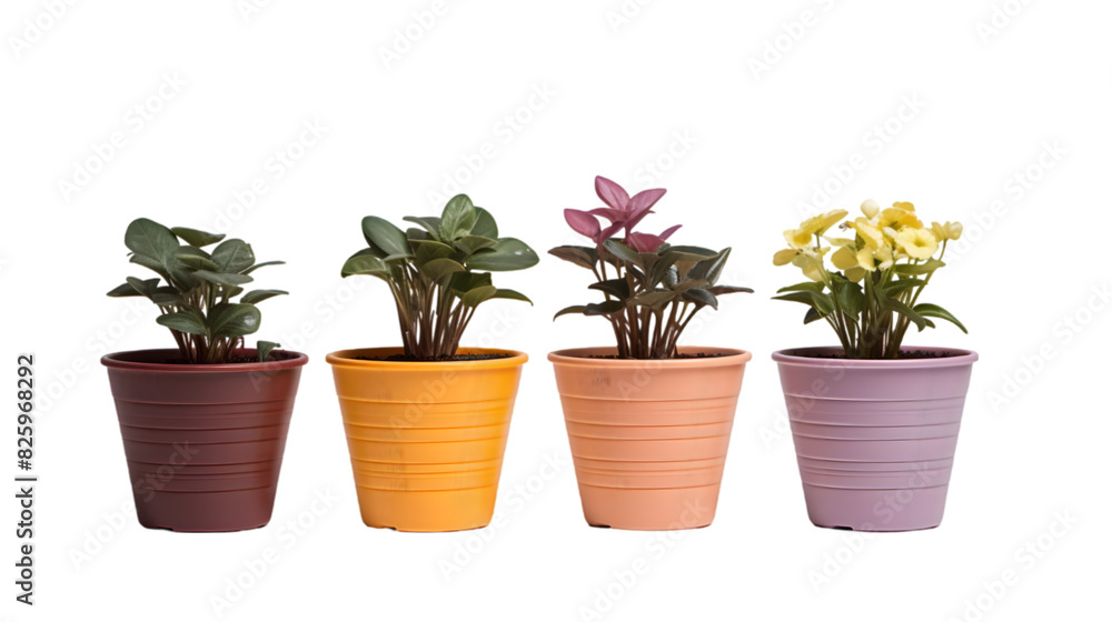 Fototapeta premium A set of flower pots in various colors isolated on transparent background. 