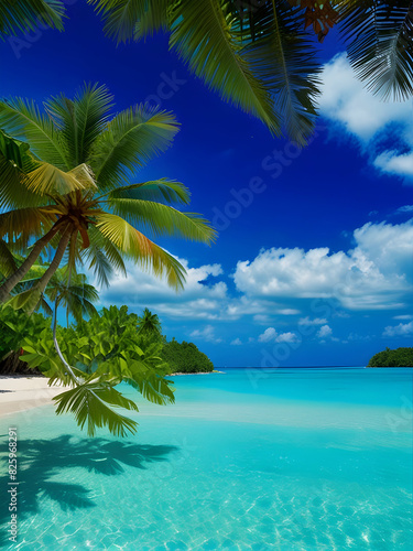 Palm trees  clouds  paradise in the sea  and a view of relaxation