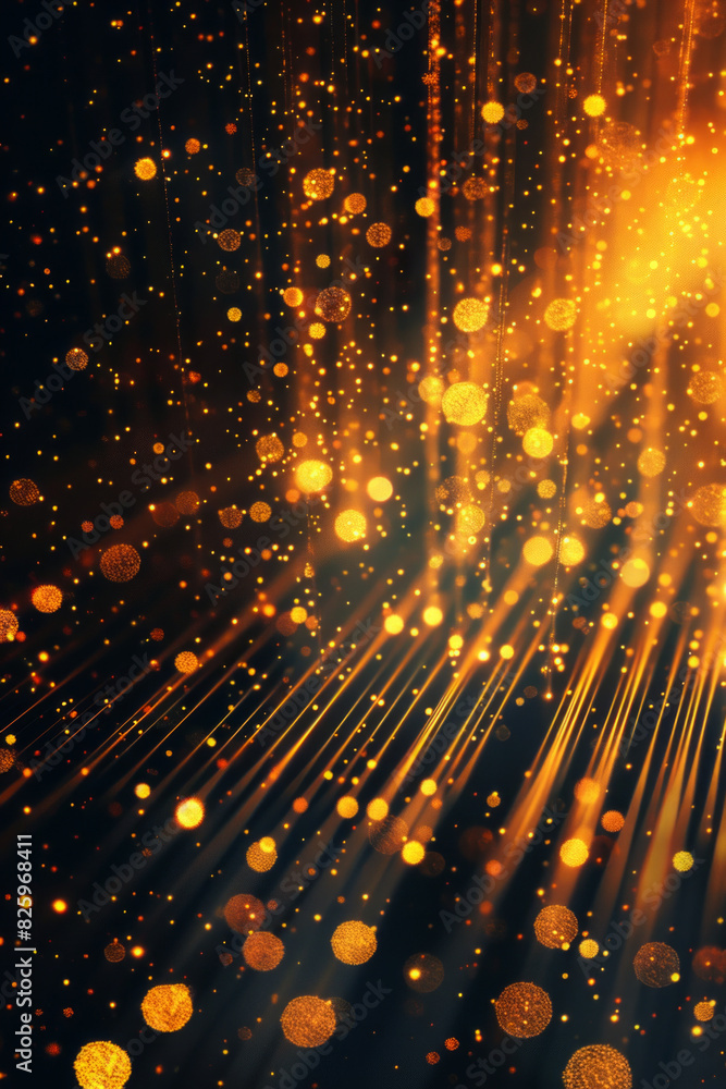 Naklejka premium Golden glitters around glowing lines for background