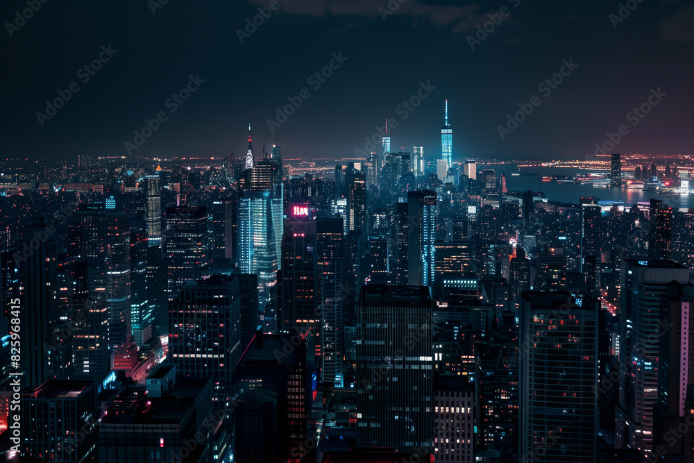 Aerial Night View of Skyscrapers from Drone's Perspective Aerial Night View of Skyscrapers from Drone's Perspective