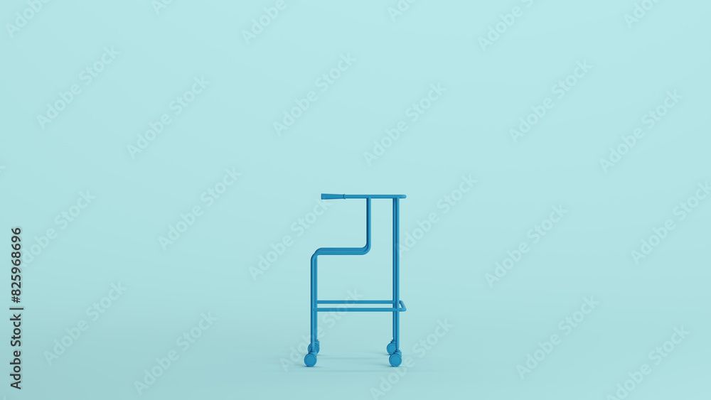 Blue walking frame aid elderly assistance medical soft tones pale background side view 3d illustration render digital rendering Blue walking frame aid elderly assistance medical soft tones pale background side view 3d illustration render digital rendering
