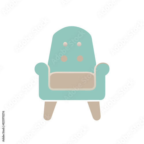 ector image of a cozy teal armchair with a padded seat and armrests