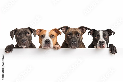 Adorable dogs sitting together  showcasing the love  joy  and happiness they bring to family life. Featuring cute dogs isolated against a white background. Horizontal. Space for copy.