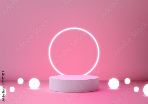 3D round pink podium with a...
