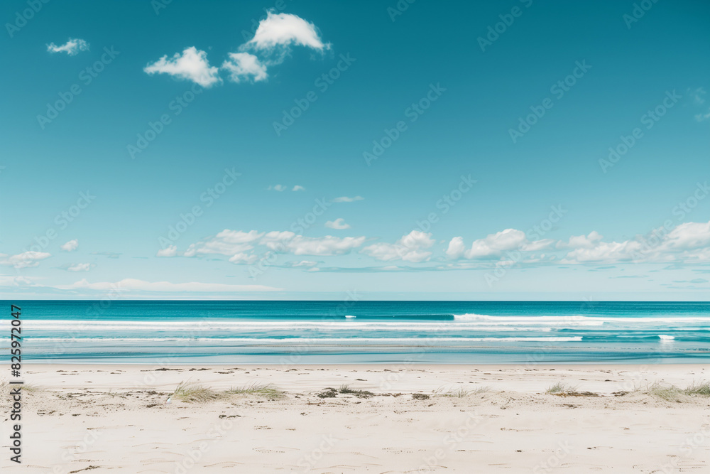 Fototapeta premium Sunny Beach with Blue Sky and Ocean View