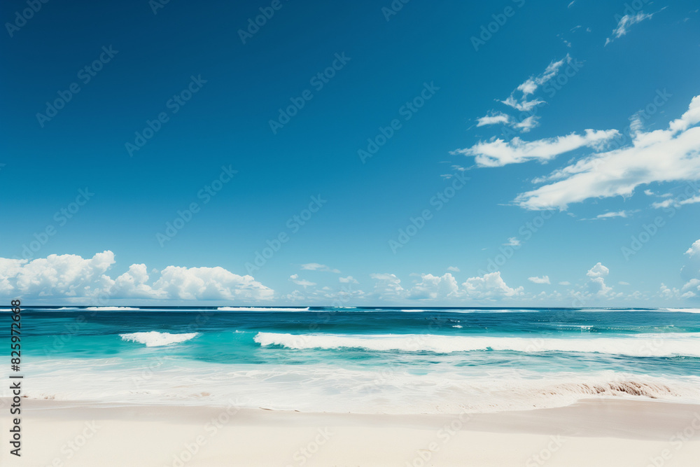 Fototapeta premium Sunny Beach with Blue Sky and Ocean View
