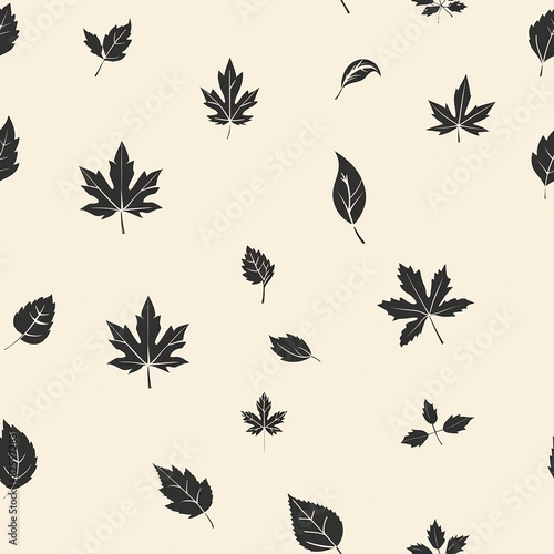 Leaf pattern with black silhouettes on a beige background, ideal for seamless designs and decoration, providing a minimalist and elegant aesthetic