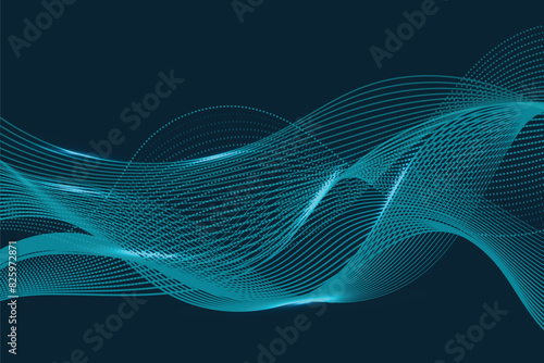 Abstract vector wave flow. Sound oscillation design. Flowing particles
