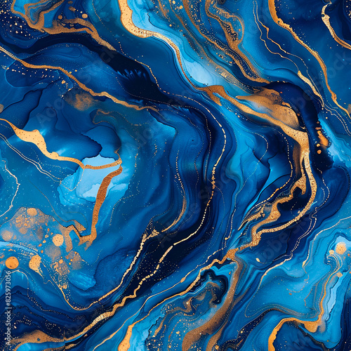 The image is a beautiful blue and gold swirl pattern that gives off a luxurious