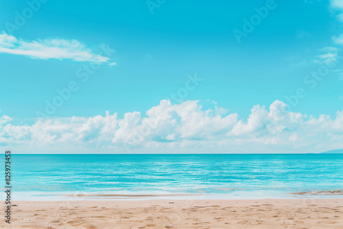 Sunlit Beach with Blue Sky and Ocean View