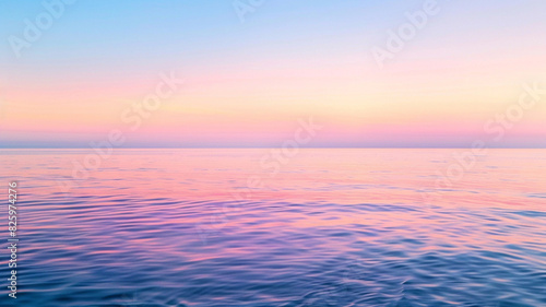 a serene seascape at dawn  with soft pastel colors reflecting off the calm waters