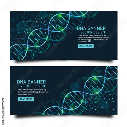 Set of two DNA spiral horizontal banners