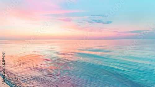 a serene seascape at dawn, with soft pastel colors reflecting off the calm waters © Muhammad