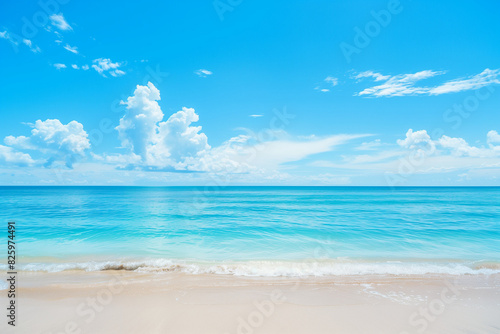 Sunlit Beach with Blue Sky and Ocean View