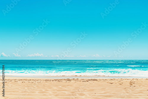 Sunlit Beach with Blue Sky and Ocean View