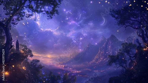 Ethereal Iolite Crepes Under the Starry Twilight Sky Fantastical Landscape of Dreams and Enchantment