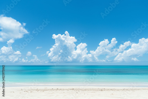 Sunlit Beach with Blue Sky and Ocean View