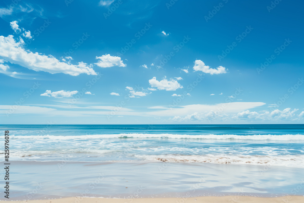 Sunlit Beach with Blue Sky and Ocean View Sunlit Beach with Blue Sky and Ocean View