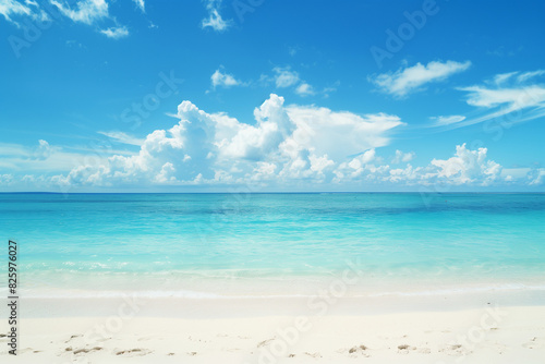 Sunlit Beach with Blue Sky and Ocean View