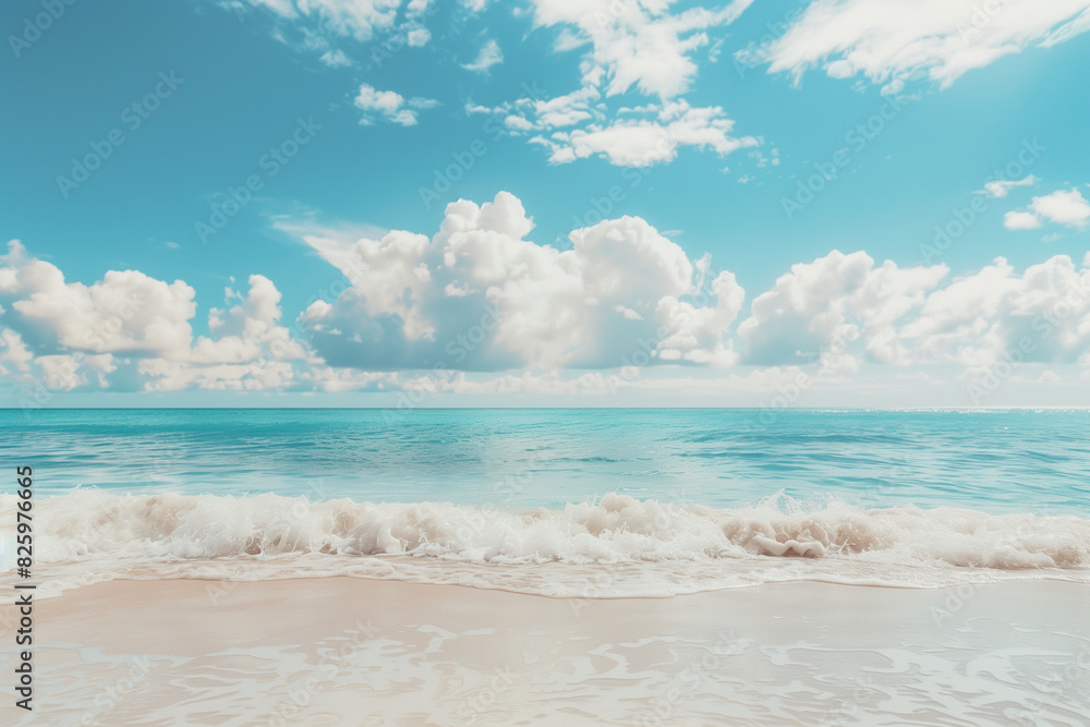 Obraz premium Sunlit Beach with Blue Sky and Ocean View