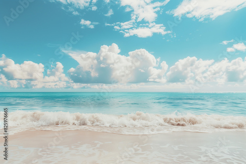 Sunlit Beach with Blue Sky and Ocean View