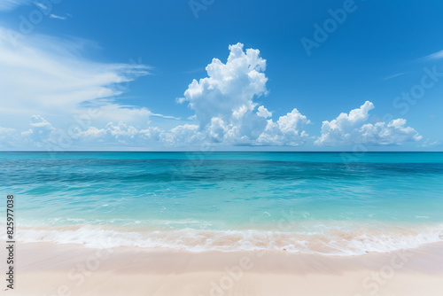 Sunlit Beach with Blue Sky and Ocean View