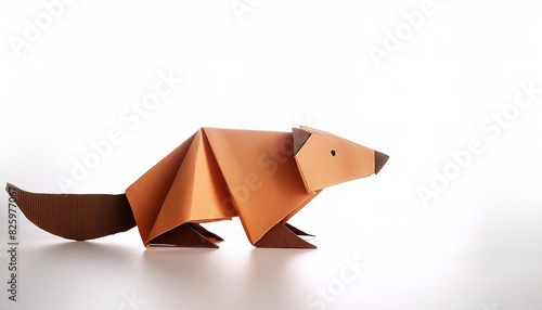 aquatic mammal animal concept paper origami isolated on white background of a Beaver - Castor canadensis - large rodent found in North America, with copy space, simple starter craft for kids