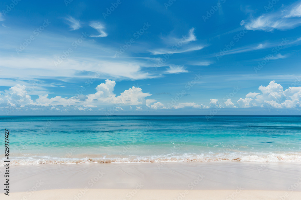 Sunlit Beach with Blue Sky and Ocean View