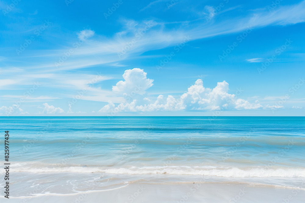 Obraz premium Sunlit Beach with Blue Sky and Ocean View