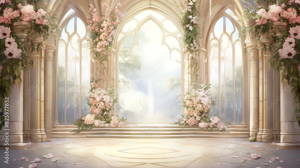 pillared building with floral decoration pillared building with floral decoration