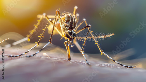 A close-up of a mosquito on human skin