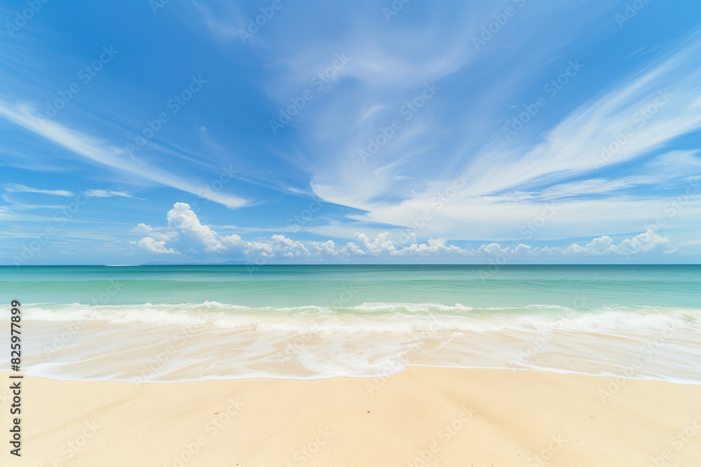 Sunlit Beach with Blue Sky and Ocean View Sunlit Beach with Blue Sky and Ocean View