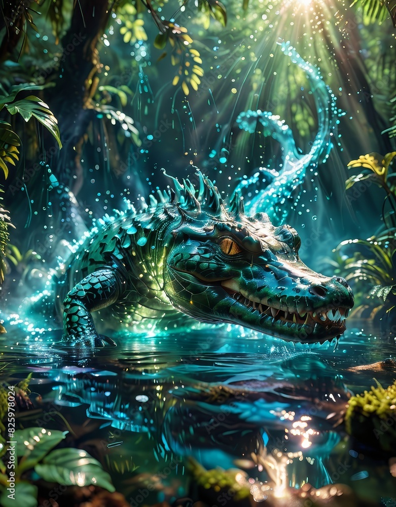 Waterborne Whirlwind: A Majestic Crocodile Crafted from Flowing Turquoise Waterborne Whirlwind: A Majestic Crocodile Crafted from Flowing Turquoise