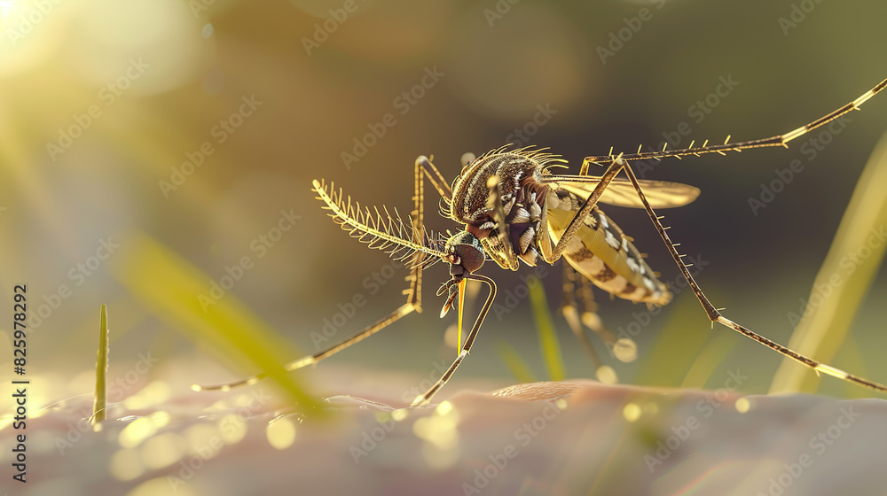 Fototapeta premium A close-up of a mosquito on human skin