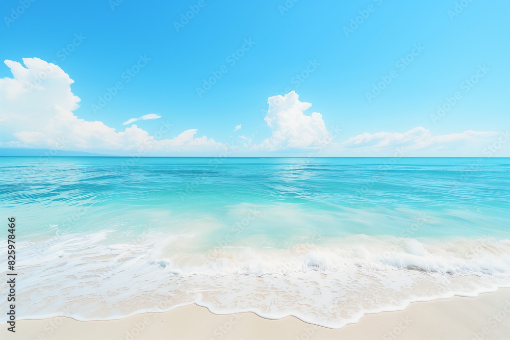 Fototapeta premium Sunlit Beach with Blue Sky and Ocean View
