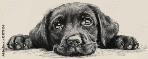 puppy Engraving style. Simple pencil drawing vector