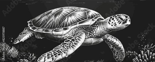 Sea turtle hand drawn engraving style sketch Underwater animals Vector